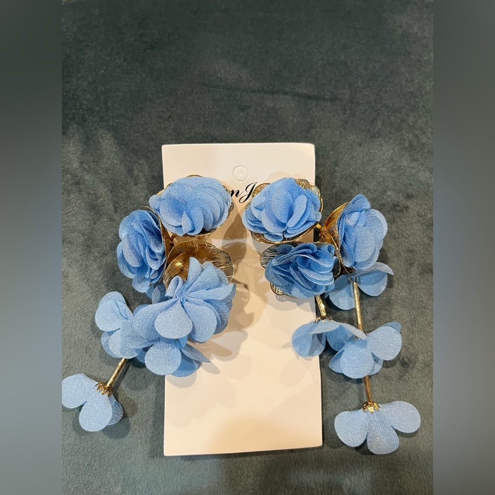 Blue Floral Statement Earrings - Picture 2 of 3